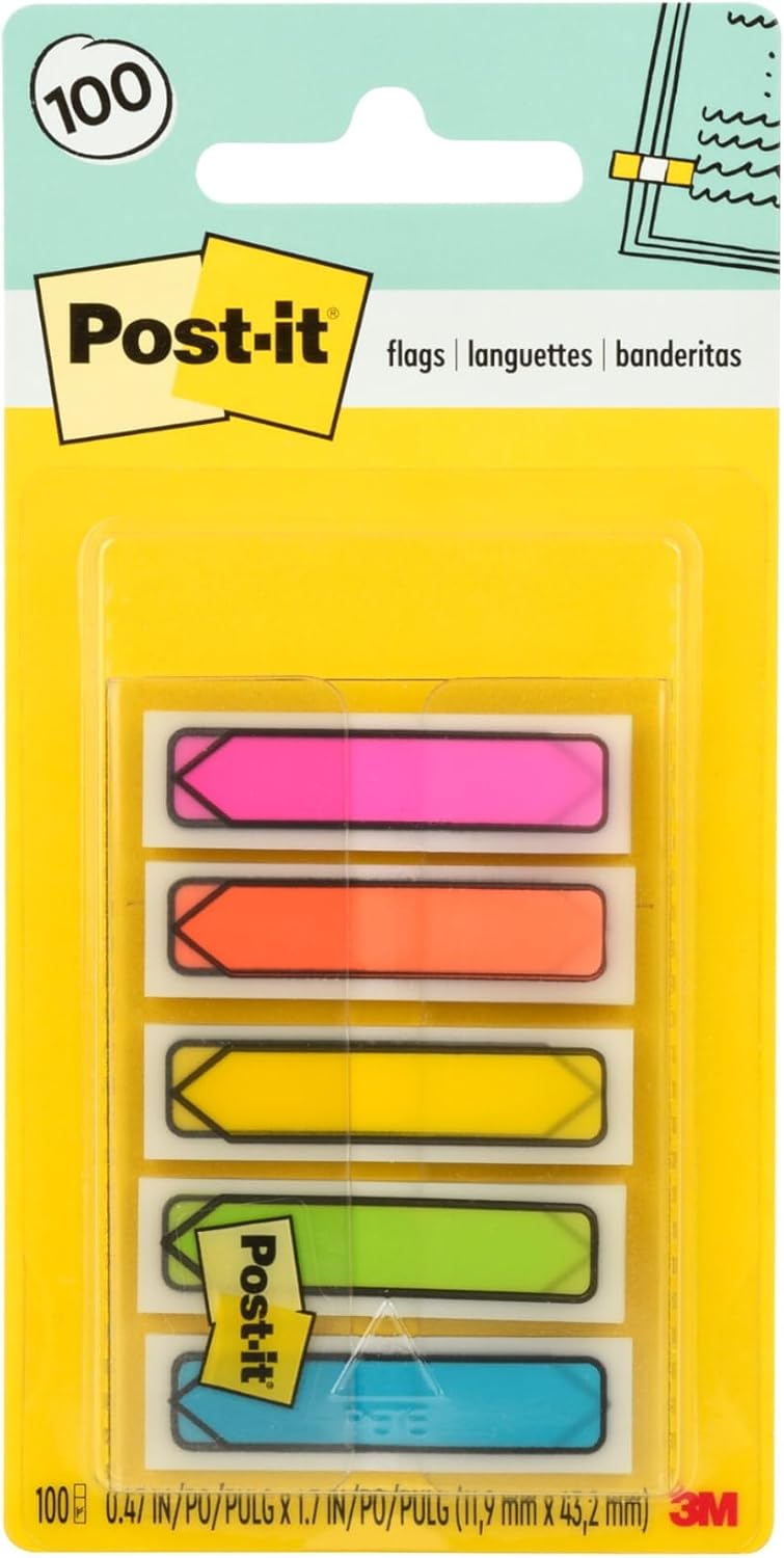 Post-it Arrow Flags, 0.47 x 1.7 in, Bright Colors, 1 Dispenser, 100 Flags | Removable Page Markers for Planners, Journals, and Calendars