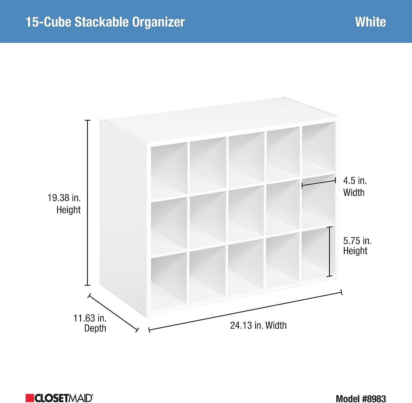 ClosetMaid 15 Cube Stackable Storage Organizer for Shoes, Bags, Crafts, Hobbies with Wood Shelves, for Closet, Entryway or Mudroom, Espresso