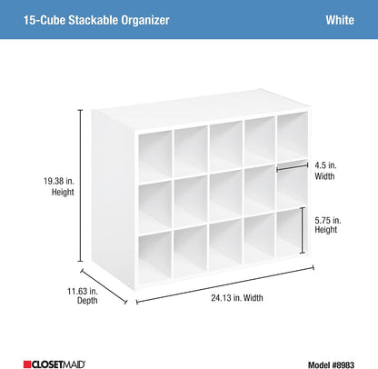 ClosetMaid 15 Cube Stackable Storage Organizer for Shoes, Bags, Crafts, Hobbies with Wood Shelves, for Closet, Entryway or Mudroom, Espresso