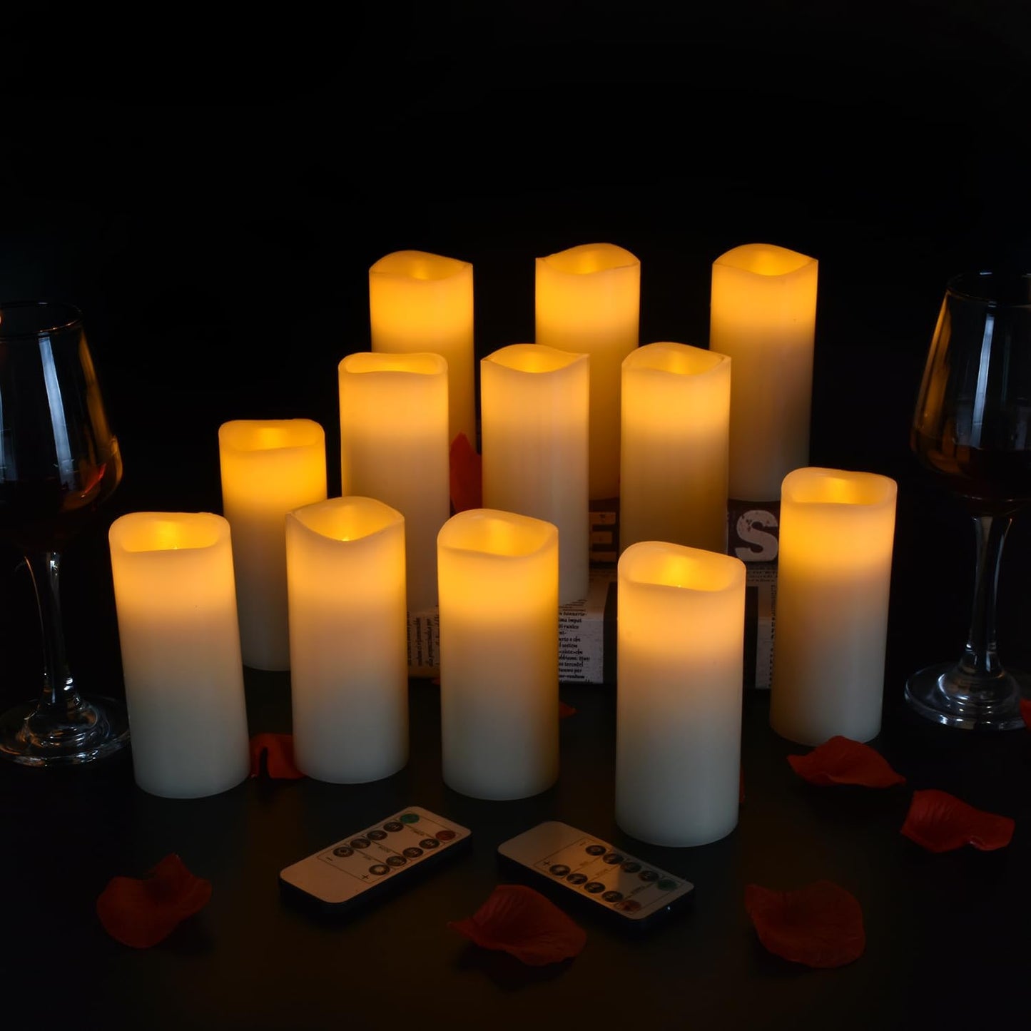 Vinkor Flameless Candles Battery Operated Candles Real Wax Pillar LED Candles with 10-Key Remote and Cycling 24 Hours Timer (Ivory Set of 12 （D: 3" x H: 4"）)