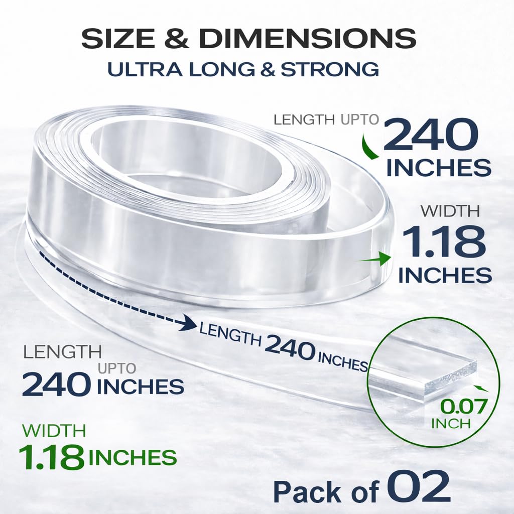DAMASA Double Sided Tape Heavy Duty – 1.18" x 9.85 Ft Nano Gel Mounting Tape, Removable & Reusable, No Residue, for Walls, Glass, Tile, Picture Frames, Carpet & LED Strips (Crystal Clear)