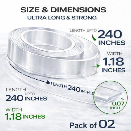DAMASA Double Sided Tape Heavy Duty – 1.18" x 9.85 Ft Nano Gel Mounting Tape, Removable & Reusable, No Residue, for Walls, Glass, Tile, Picture Frames, Carpet & LED Strips (Crystal Clear)