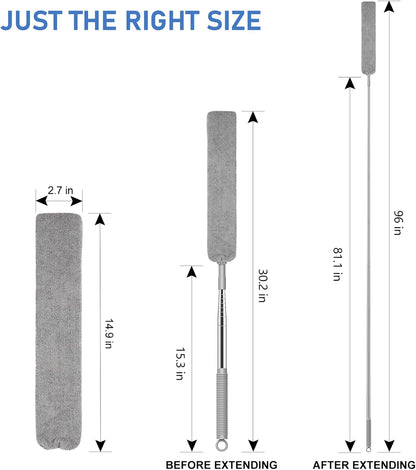 SetSail Dusters for Cleaning Retractable Gap Duster with Extension Pole Long Handle Cleaning Tools Flat Dust Cleaner with 2 Microfiber Dusting Cloths for Under Appliances Furniture Fridge