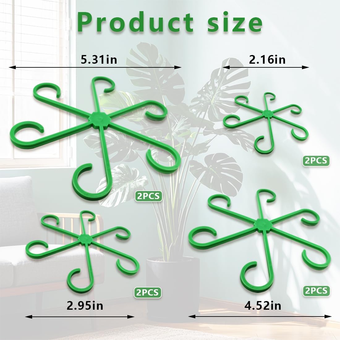 8PCS Climbing Plant Stem Supports 4 Sizes, Reusable Plastic Stakes Indoor/Outdoor Garden Flower Growth Accessories Stem Holder for Thriving Plant Growth