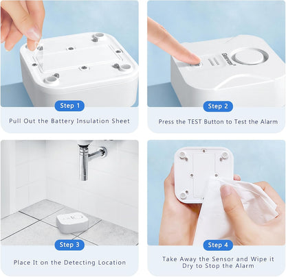 Geevon 2 Pack Water Leak Detectors for Home, 100dB Water Sensor Alarm Flood Leakage Detection Devices for Bathroom, Basements, Laundry Rooms, Kitchen, IP56 Waterproof(Battery＆Screwdriver Included)