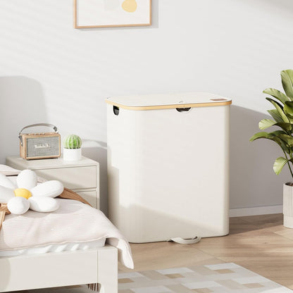 XLHOMO Double Laundry Hamper with Lid and Removable Bags, 150L Large Collapsible 2 Dividers Dirty Clothes Basket with Handles, Beige Double Laundry Basket Organizer for Bedroom,Laundry Room,College