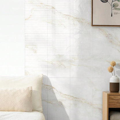Chejiaye 10pcs Marble Peel and Stick Backsplash Waterproof Washroom Wall Panels, Peel and Stick Tile, PVC Foam Wall Panels for Kitchen,Bathroom,Living Room,Blue and Gold(Not Real Tile,11.8" x 11.8")