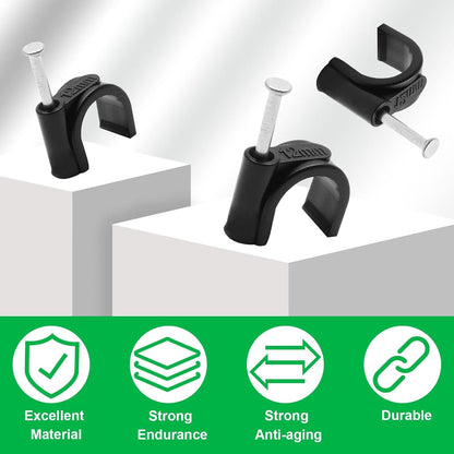Flat Ethernet Cable Wire Clips with Nail, 14mm, White | Single Coaxial Cable Clamps, Cable Management