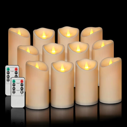Flameless Candles 4" 5" 6" Set of 3 Outdoor Indoor Ivory Pillars Battery Operated Flickering Candles Include 8-Key Remote Timer Function, Fake Plastic Candles for Wedding, Aniversary, Christmas Decor