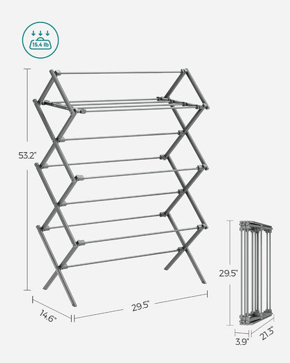 SONGMICS Foldable Clothes Drying Rack, Laundry Drying Rack, Clothes Airer, Steel Frame, 14.6 x 29.5 x 53.2 Inches, Easy Assembly, Indoor Outdoor Use, White ULLR770W01