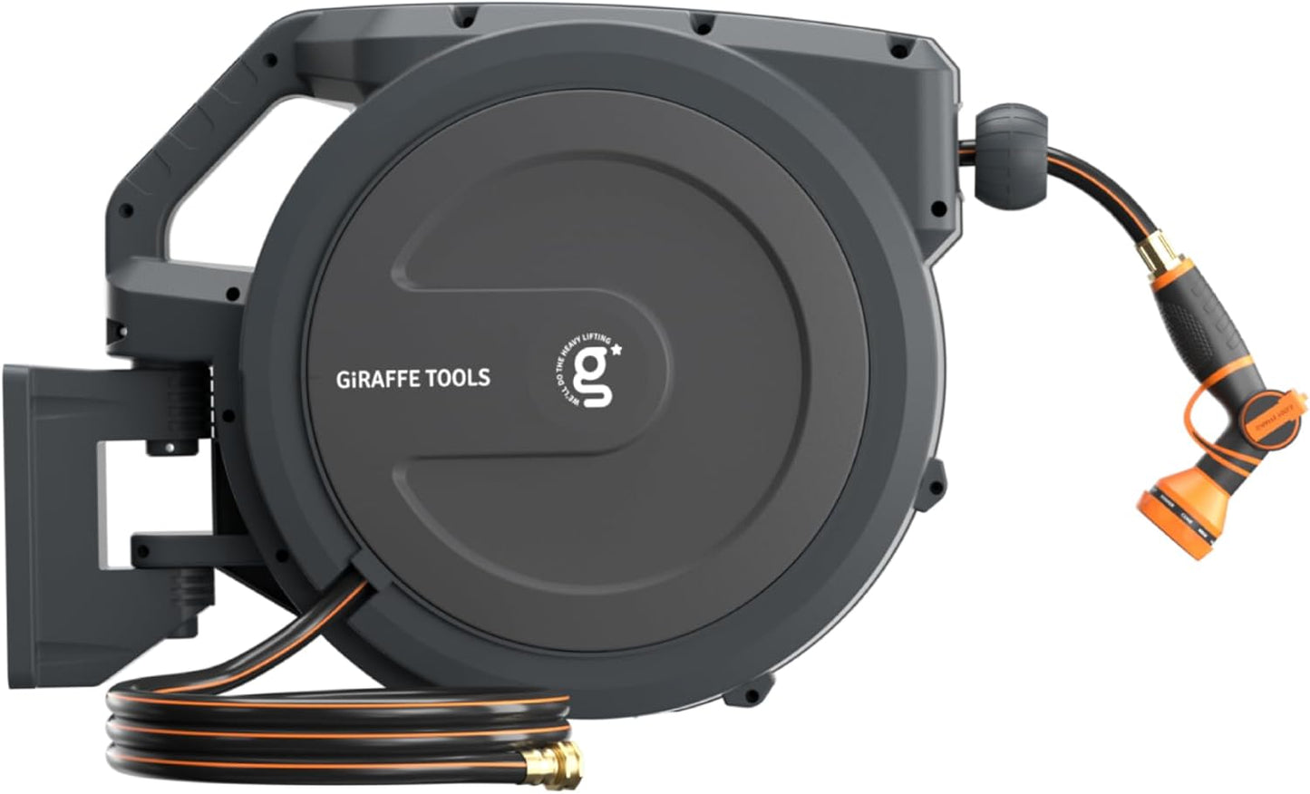 Giraffe Tools Retractable Garden Hose Reel 1/2 Inch x 130 ft, Super Heavy Duty, Any Length Lock, Slow Return System, Wall Mounted and 180 Deg Swivel Bracket