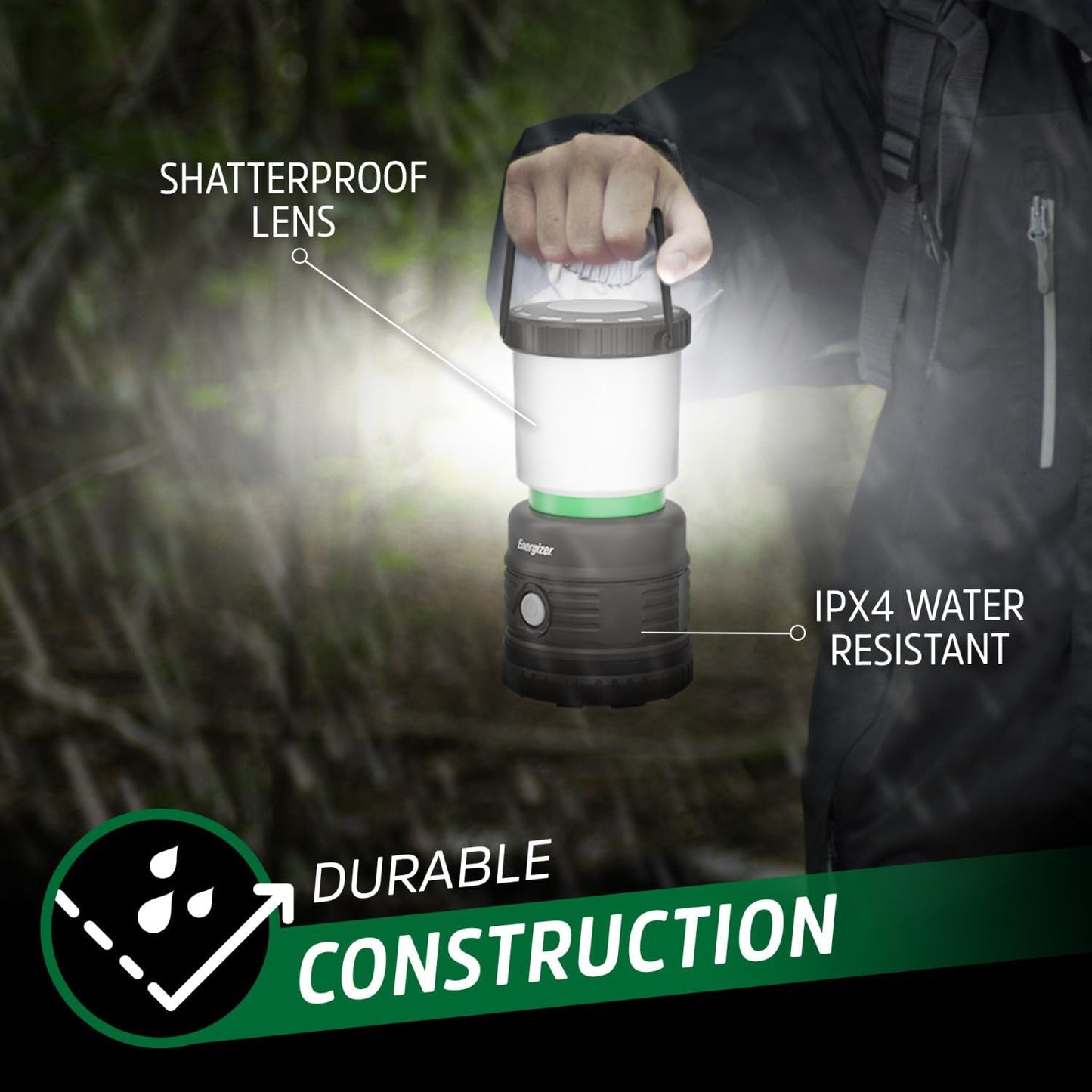 Energizer S-500 Hybrid Power Camping Lantern, Solar, Rechargeable, or AA Battery Powered, IPX4 Water Resistant Bright LED Lantern
