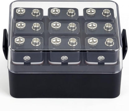 ALCYON Battery Organizer Storage Case, Battery Vault Box Container for 48pcs AA Batteries, Plastic Clear Protective Battery Holder for Travelling/Home/Office (Black, Large)