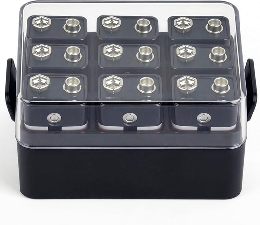 ALCYON Battery Organizer Storage Case, Battery Vault Box Container for 48pcs AA Batteries, Plastic Clear Protective Battery Holder for Travelling/Home/Office (Black, Large)