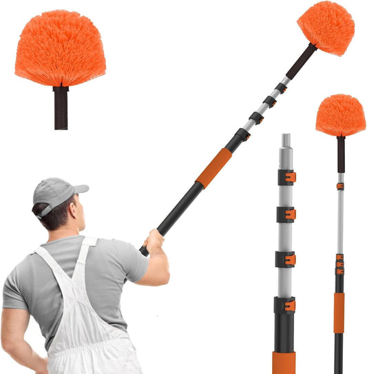 SISUPASSIE 30FT Reach Cobweb Duster with Extension Pole, High Ceiling Long Duster with 5-24FT Telescoping Pole, Spider Web Brush for Indoor Outdoor Use