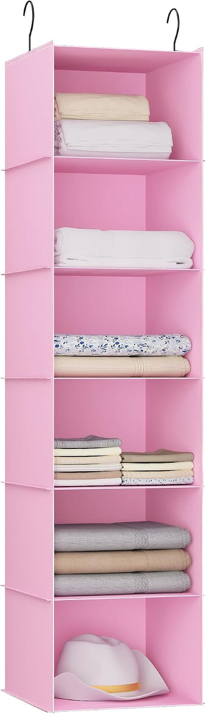 Hanging Closet Organizer 3-Shelf, Oxford Fabric Wardrobe Storage, Gray | Easy-mount foldable design holds clothes, handbags, shoes & accessories; washable Oxford fabric, sturdy and space-saving.