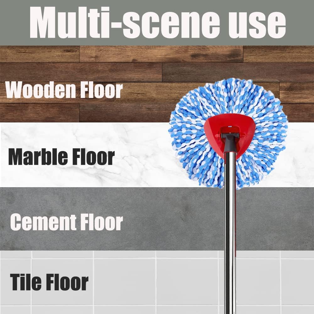 ANREKEYH Spin Mop Head, Base, Handle Replacement for O-Ceda EasyWring Microfiber Spin Mops, 2 Microfiber Mop Refills, 1 Triangle Head Cover and 30-58in Handle Set Combo (White(1 Tank System))