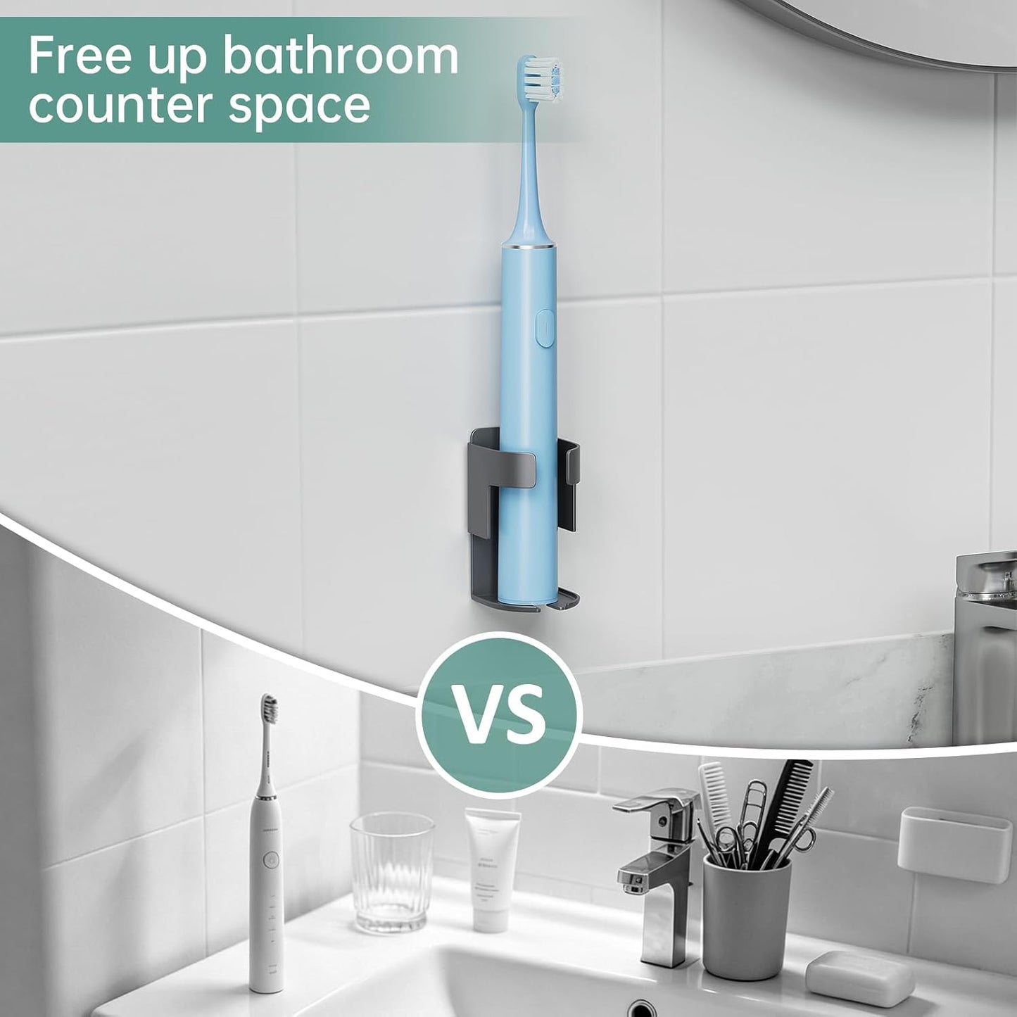 Adhesive Electric Toothbrush Holder Wall Mounted, Aluminum Black 2 Pack | Shower Tooth Brush Storage Organizer for Bathroom, Hanging Electric Toothbrush Storage Stand for Wall
