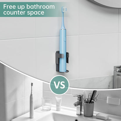 Adhesive Electric Toothbrush Holder Wall Mounted, Aluminum Black 2 Pack | Shower Tooth Brush Storage Organizer for Bathroom, Hanging Electric Toothbrush Storage Stand for Wall