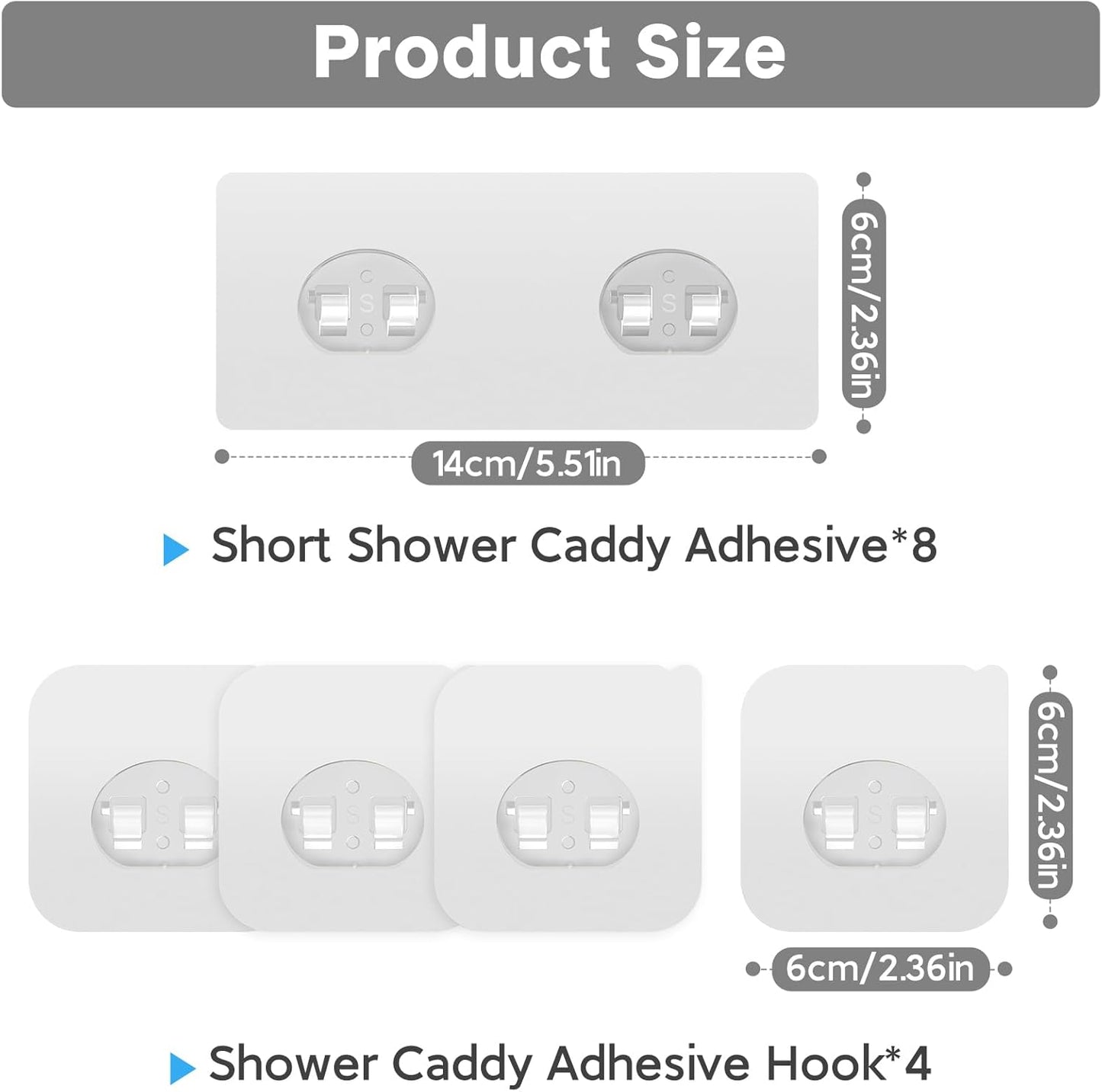 14 Pack Shower Caddy Adhesive Replacement, Transparent Strong Adhesive Hooks, No Drilling, Waterproof Wall Hooks for Shower Caddy, Bathroom Storage Shelves and Kitchen Racks