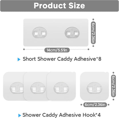 14 Pack Shower Caddy Adhesive Replacement, Transparent Strong Adhesive Hooks, No Drilling, Waterproof Wall Hooks for Shower Caddy, Bathroom Storage Shelves and Kitchen Racks