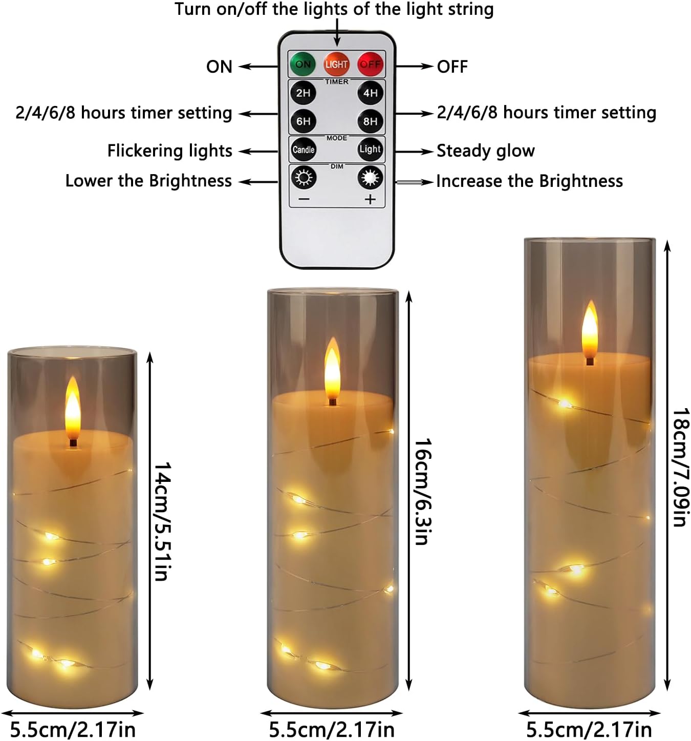 YOROXRG Set of 24 Waterproof Outdoor Flameless Candles, LED Candles with 4 Remote and Timer,(H 4" 5" 6" x D 2.2"),for Christmas,Halloween,Wedding,Festival