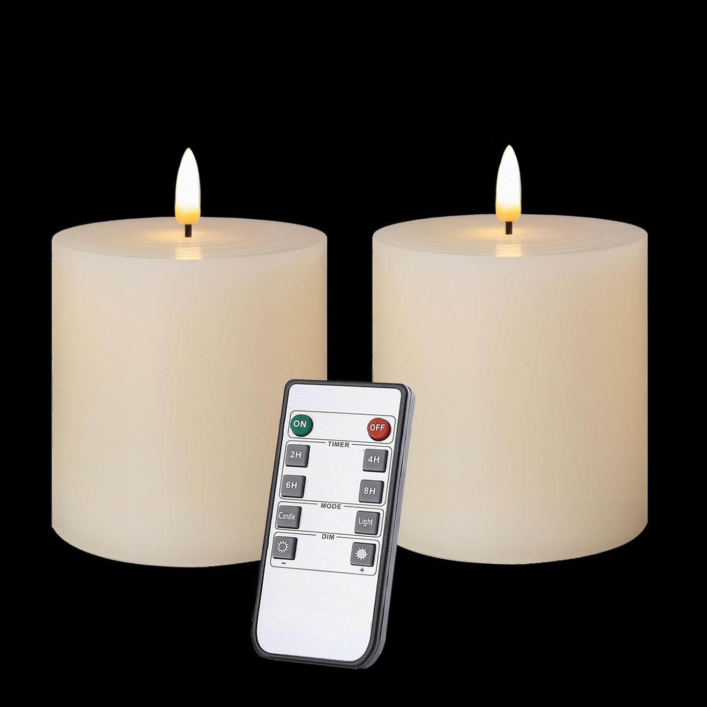 volnyus Flameless Candles Set of 3 (3x3 inch) Flickering LED Real Wax Candles Battery Operated with Remote Control Timers for Fireplace Bedroom Livingroom Party Dimmable Ivory Pillars Flat top