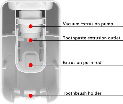 2 Slot Toothbrush Holder and Toothpaste Dispenser Wall Mounted, Automatic Toothpaste Squeezer, 2 in 1 Tooth Brush Toothpaste Organizer for Shower (Grey)