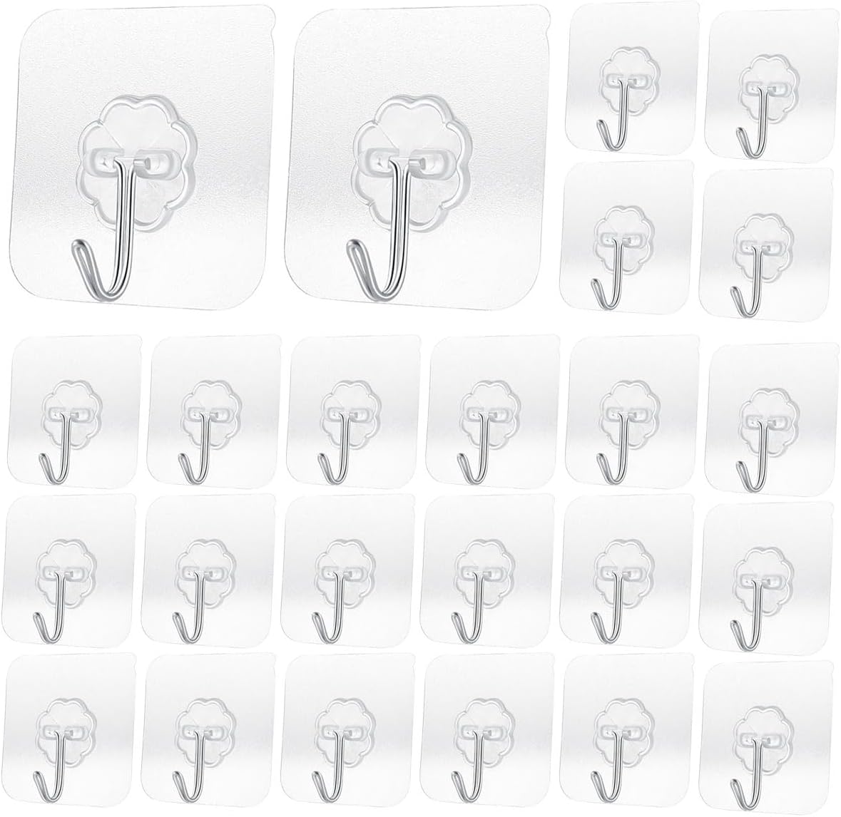 Heavy Duty Adhesive Hooks 33 lb(Max) 15KG,Waterproof and Oilproof Reusable Seamless Hooks Heavy Duty Wall Hook for Kitchen Bathroom Office 24 Pack