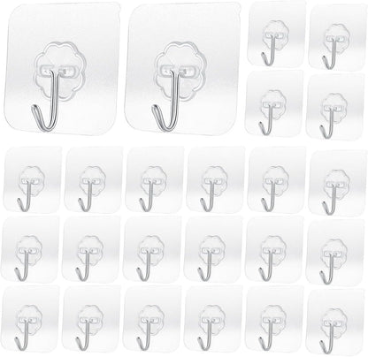 Heavy Duty Adhesive Hooks 33 lb(Max) 15KG,Waterproof and Oilproof Reusable Seamless Hooks Heavy Duty Wall Hook for Kitchen Bathroom Office 24 Pack