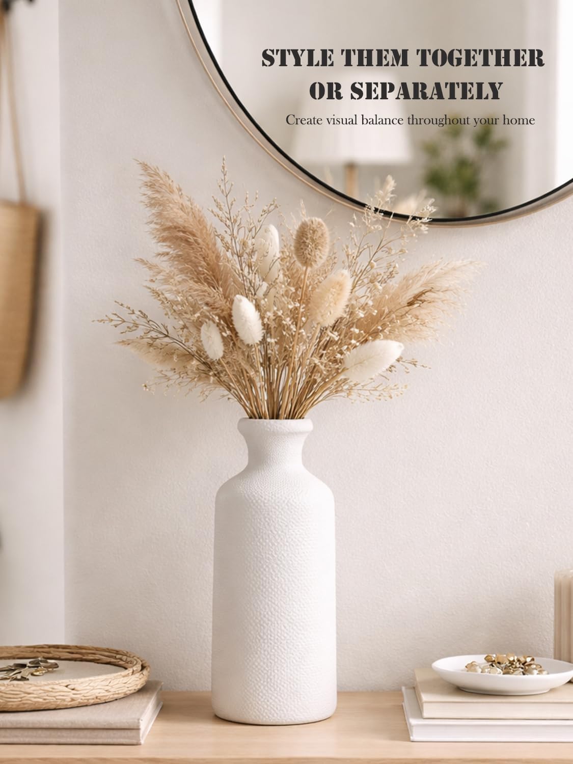 Small White Speckled Ceramic Vase Set of 3, Decorative Modern Vases for Shelf, Table, Living Room, Dried Flowers