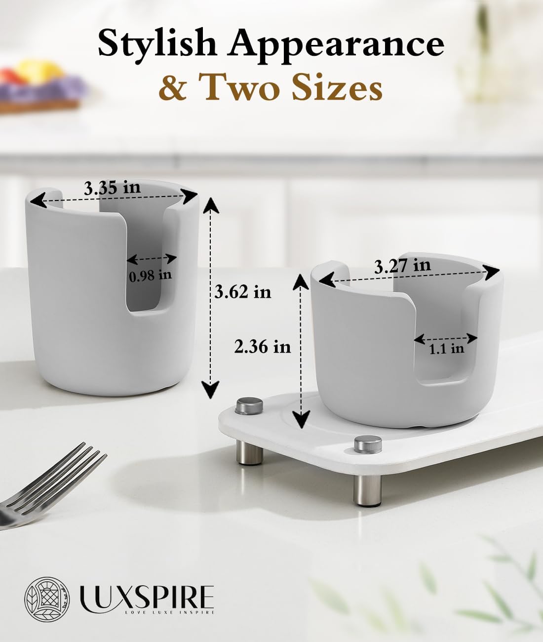 Luxspire Kitchen Sponge Holder, Dish Sponge Holder with with Drain Tray, Marble Sponge Holder for Kitchen Sink, Kitchen Sink Caddy 2 Compartments, Gravel White