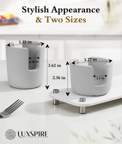Luxspire Kitchen Sponge Holder, Dish Sponge Holder with with Drain Tray, Marble Sponge Holder for Kitchen Sink, Kitchen Sink Caddy 2 Compartments, Gravel White