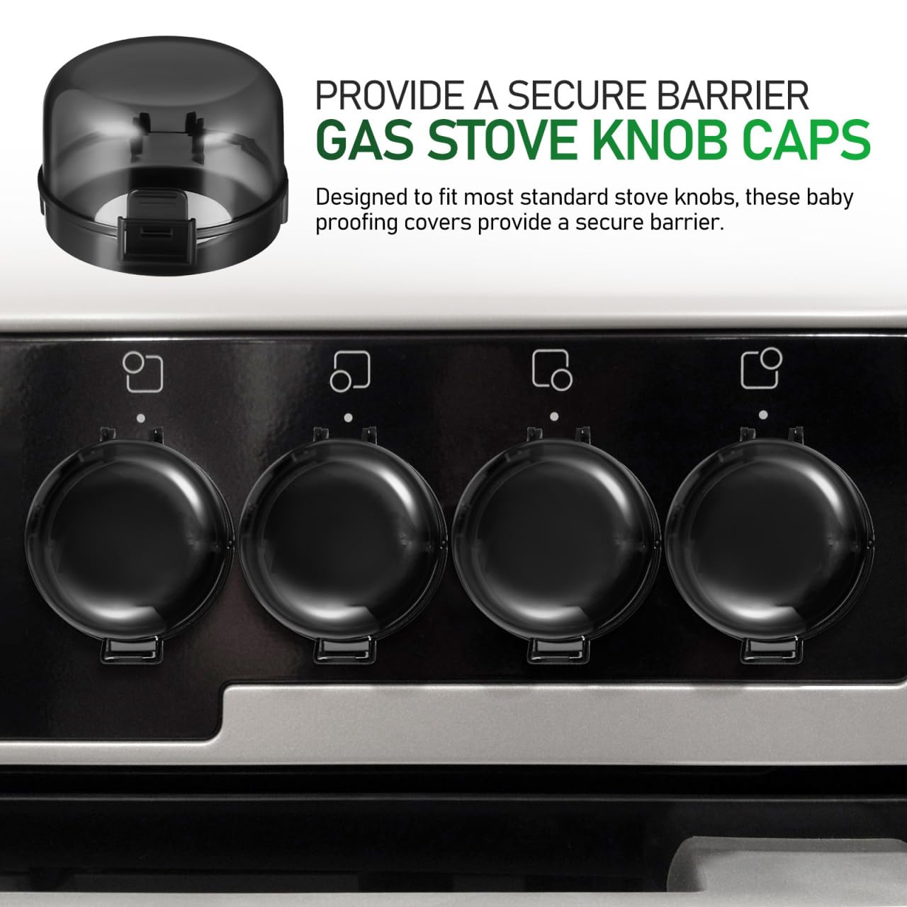 Gas Stove Knob Covers 5Pcs Childproof Stove Safety Covers for Kitchen Oven Knob Lock Protection Easy Install Black 3.54 Inch