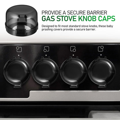 Gas Stove Knob Covers 5Pcs Childproof Stove Safety Covers for Kitchen Oven Knob Lock Protection Easy Install Black 3.54 Inch