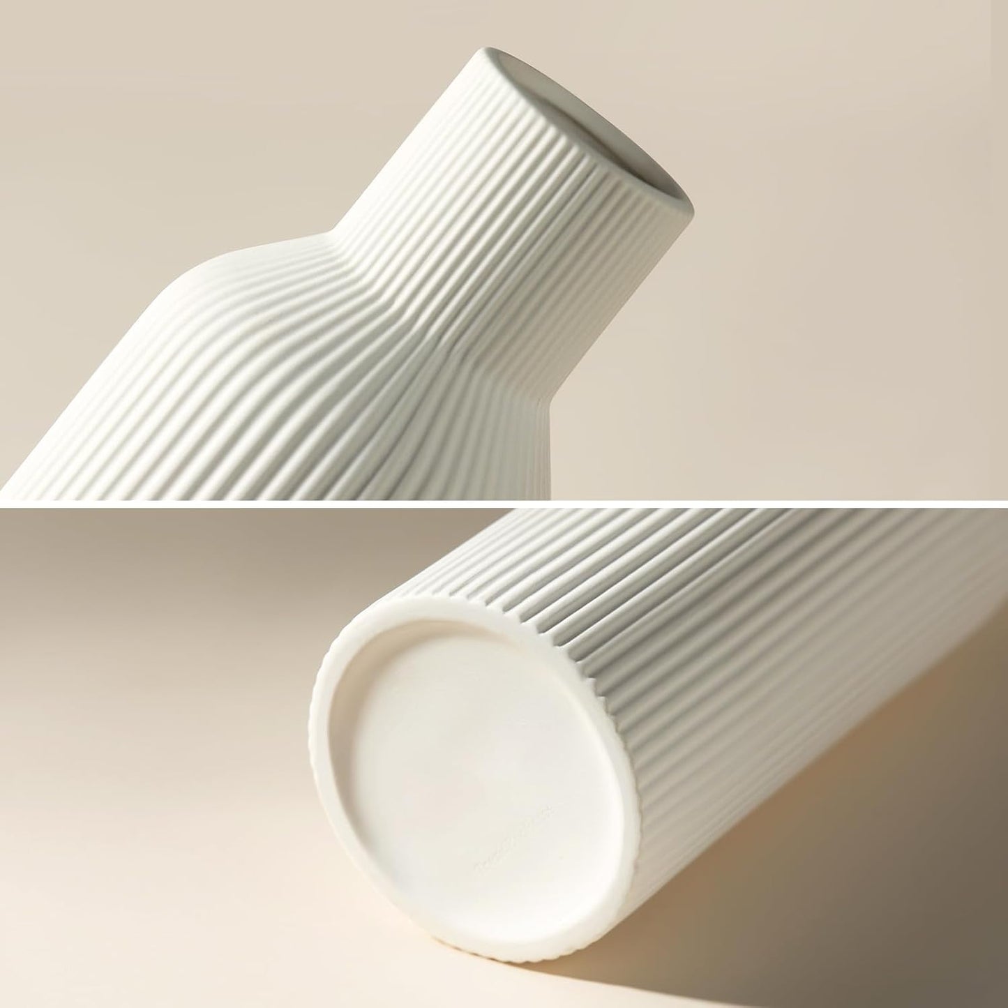 White Ceramic Flower Vases Set of 3, Modern Matte Vertical Ribbed, Nordic Minimalist Decor for Pampas, Dried & Fresh Flowers, Centerpiece for Living Room, Shelf, Entryway, Wedding,Office