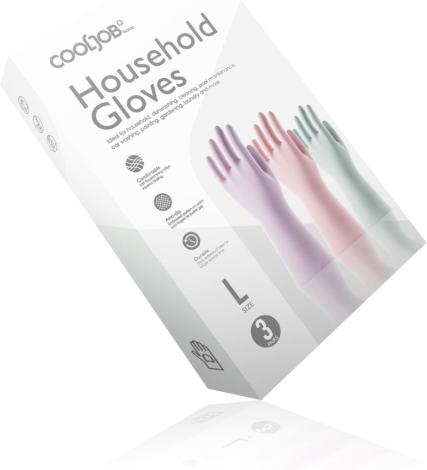 COOLJOB Medium Household Rubber Gloves with Cotton Liner & Non-slip Grip, Waterproof Long Lasting Dishwashing Gloves for Kitchen & Bathroom Cleaning, Light Pink, 1 Pair