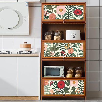 HAOKHOME Floral Peel and Stick Wallpaper Boho Vintage Wall Paper Removable for Bathroom Nursery Beige/Pink/Red Contact Paper 17.3in x 9.8ft