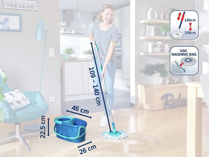 Leifheit Clean Twist Spin Mop and Bucket Set with Rollers | Telescopic Handle, 360° Joint, Spin-Dry System | Easy Glide Wheels | Blue