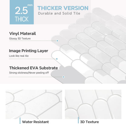 Vamos Tile Upgraded Thicker Design Peel and Stick Backsplash Tile, Self Adhesive Vinyl Wall Tiles, Stick on Backsplash for Kitchen, Bathroom, RV,Pantry,10-Sheet Grayish Blue Marble with White Grout