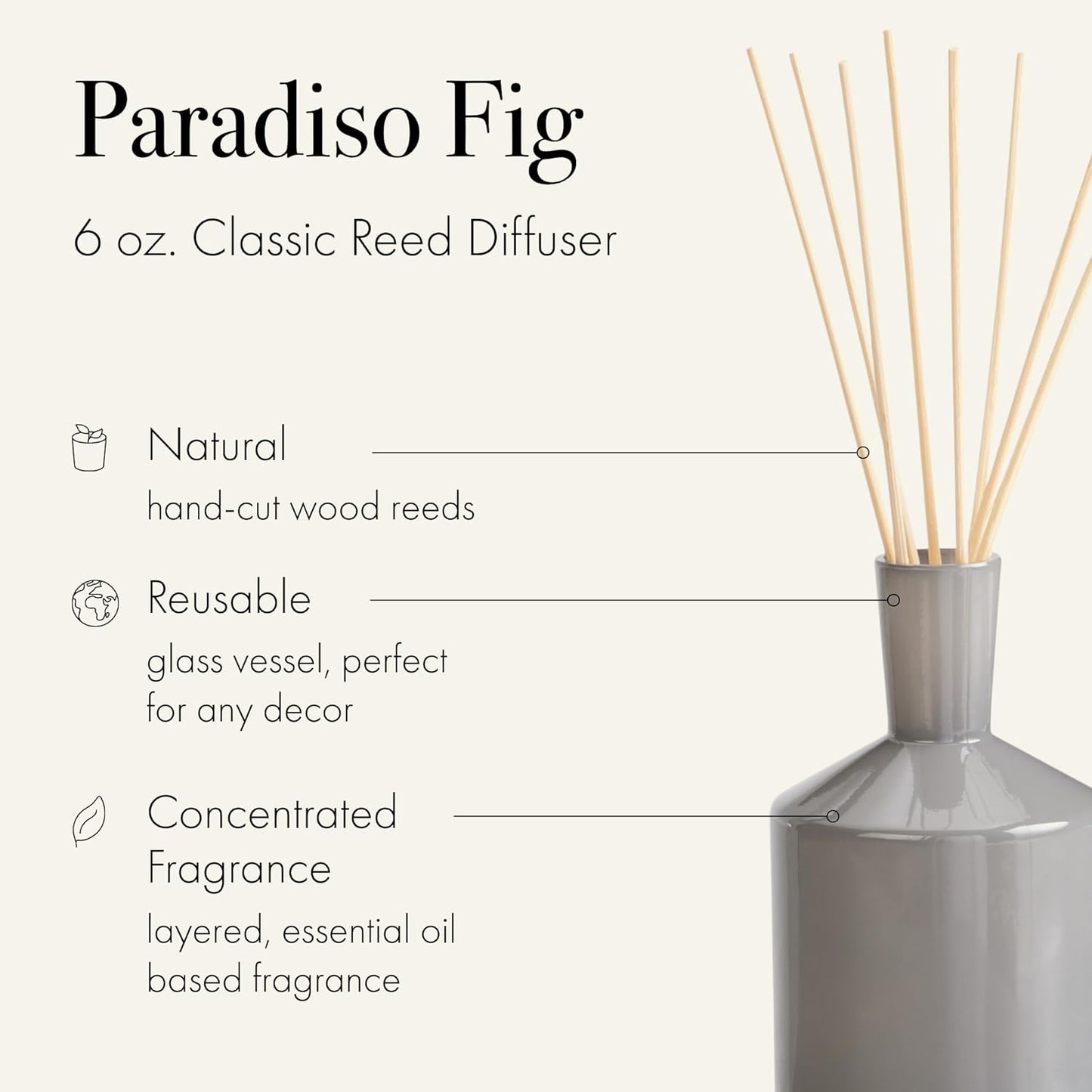 LAFCO New York Classic Reed Diffuser, Sea & Dune - 6 oz - Up to 3 Months Fragrance Life - Reusable Glass Vessel - Natural Wood Reeds - Made in The USA
