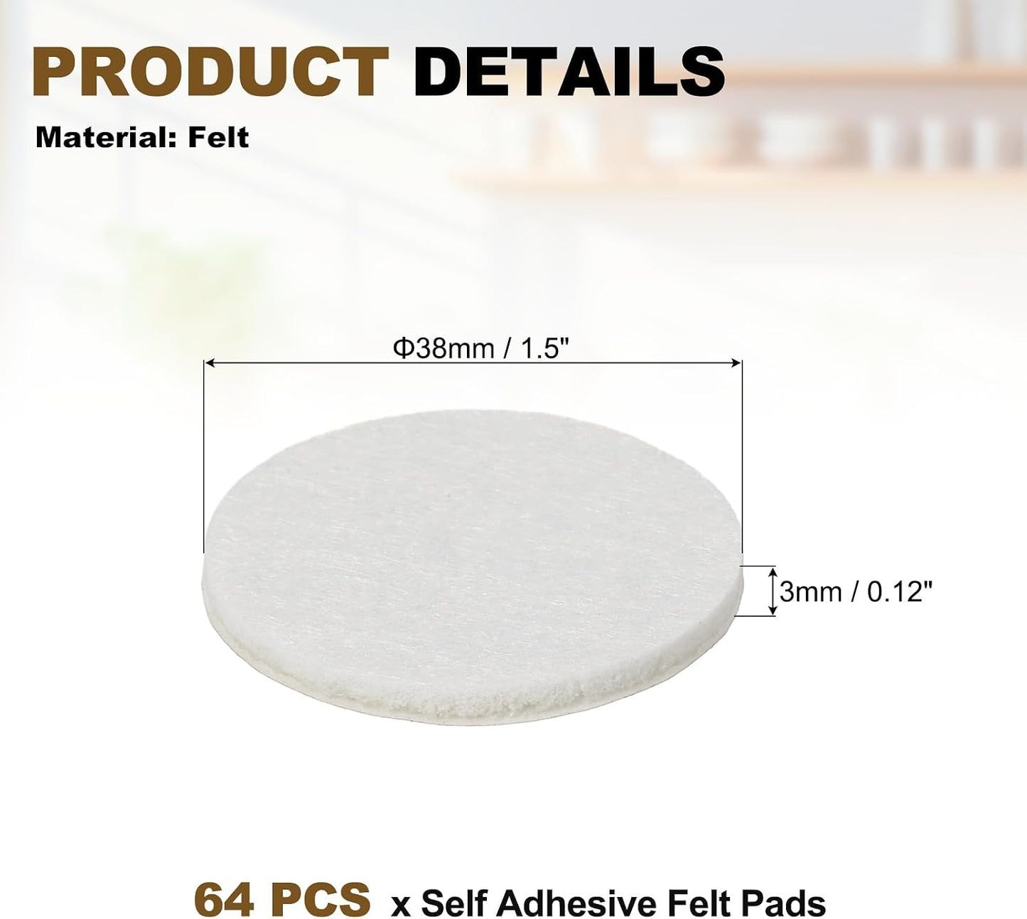 uxcell 32Pcs Non Slip Furniture Pads, 3" Round Self Adhesive Felt Bumpers Noise Reducing Furniture Feet Floor Protector for Chairs Tables Furniture Legs (White 0.2" Thick) - Colors A