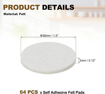 uxcell 32Pcs Non Slip Furniture Pads, 3" Round Self Adhesive Felt Bumpers Noise Reducing Furniture Feet Floor Protector for Chairs Tables Furniture Legs (White 0.2" Thick) - Colors A