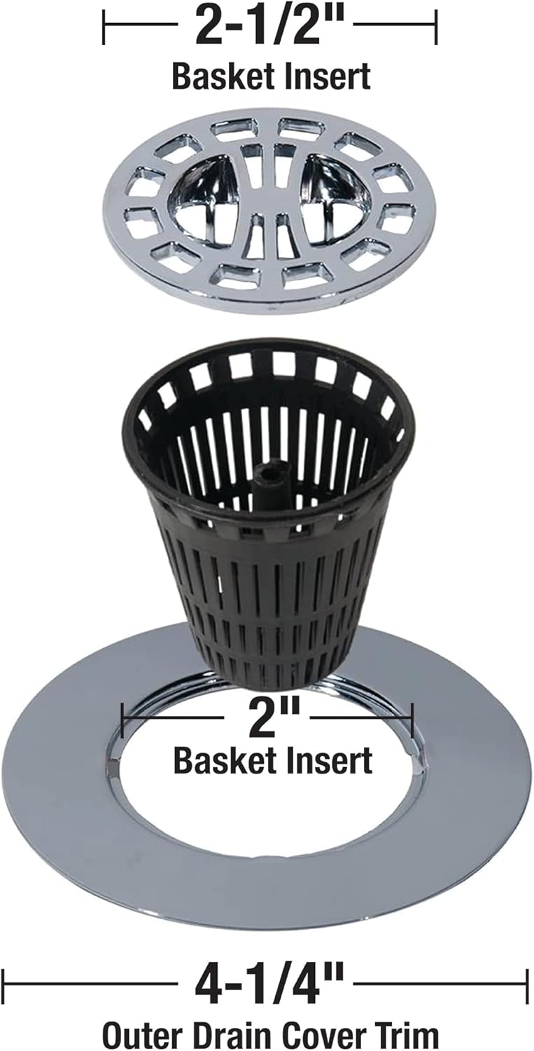 Danco Snap-in Shower Drain Cover with in-Drain Hair Catcher, 4-1/4" Round, White Strainer, (10533)