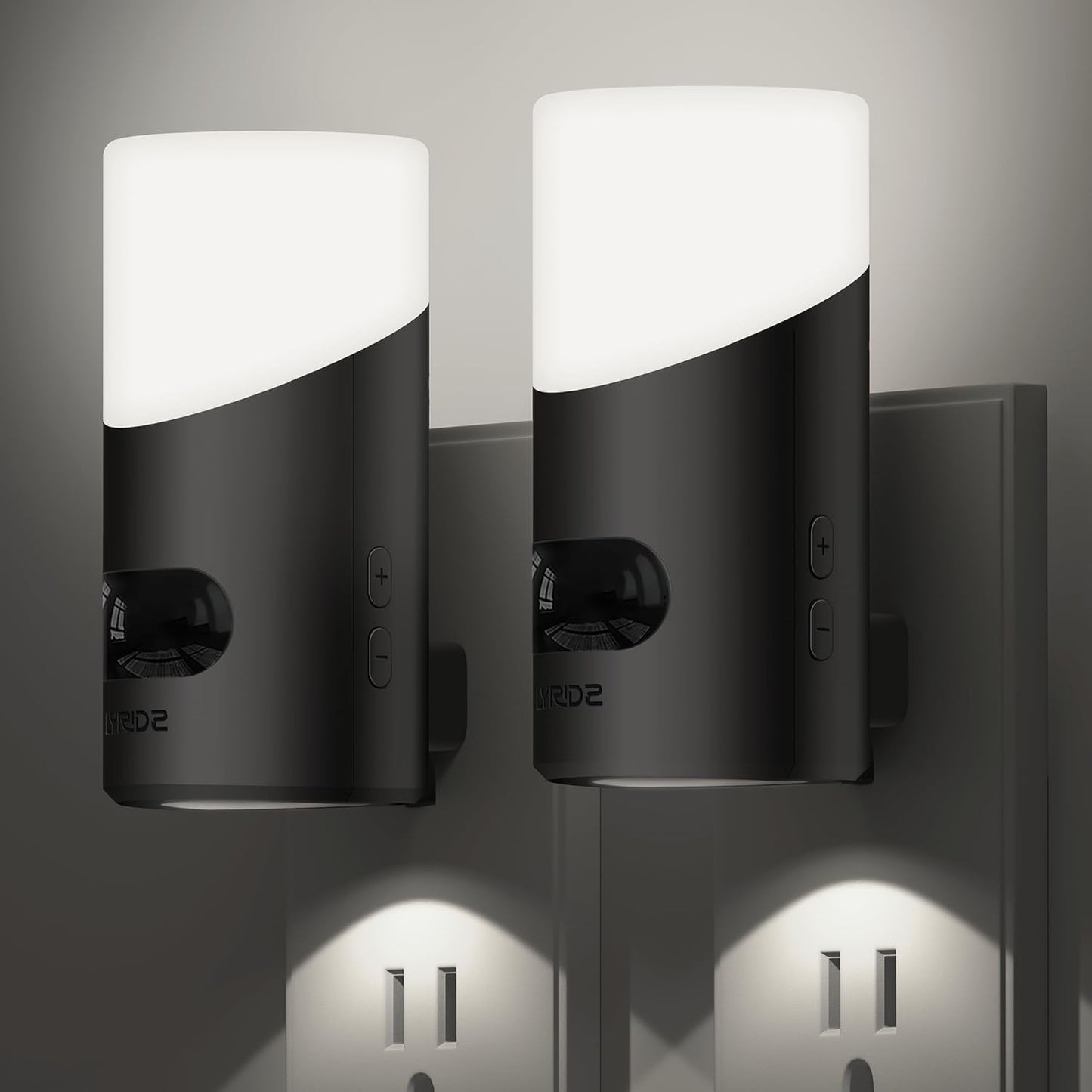 Lyridz LED Night Lights Plug into Wall with Motion Sensor, 1-150LM Dimmable Plug-in Nightlight Indoor for Bedroom, Bathroom, Hallway, Stairs, Pet House, Toilet, 2 Pack
