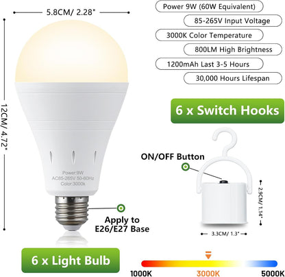 DEBAOBULB 4 Pack Rechargeable Emergency Light Bulbs, Battery Powered LED Light Bulb 6000K Daylight E26 120 Volt 9W 60W Equivalent with 1200mAh for Home Power Outage Camping Hurricane