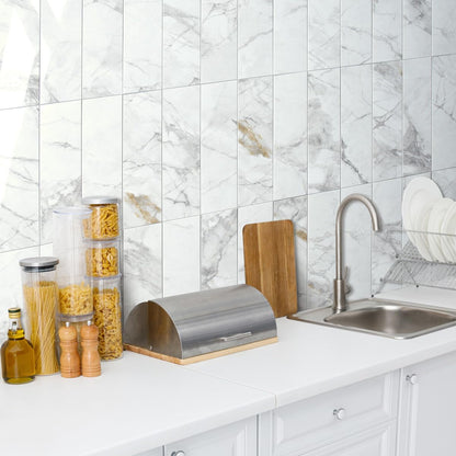 AULIGET 40-Piece Polished White Marble with Gold Peel and Stick Backsplash Wall Tiles, 3" x 12" PVC Faux Stone Stick on Tiles for Backsplash Kitchen, Bathroom, Laundry Room, Camper, Fireplace