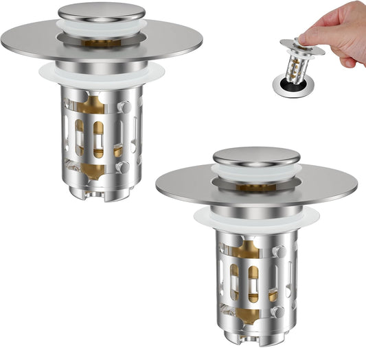 Hibbent Universal Bathroom Sink Drain Strainer, Upgraded 3 in 1 Pop Up Stopper, Removable Stainless Steel Filter Basket, Brass Bullet Core, Hair Catcher Sink Plug for 1.1''~2.36'' Hole, Matte Black