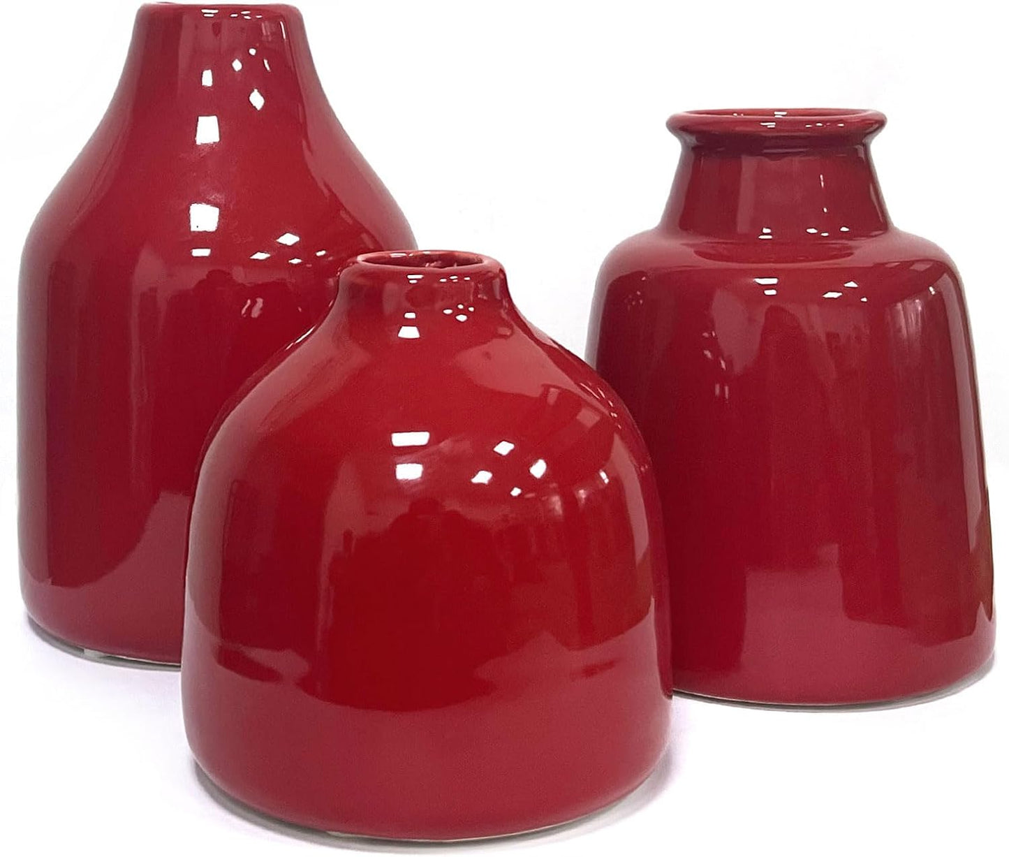 hjn Small White Vase Set of 3 for Modern Home Decor,Ceramic Vases for Centerpieces Flower Vases for Living Room Wedding/Dinner Table/Party -White