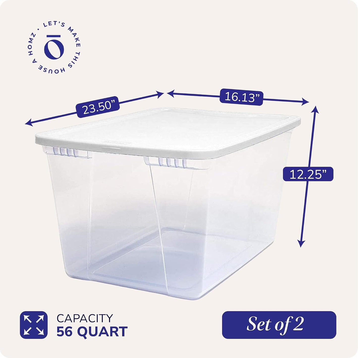 HOMZ 2-Pack Snaplock, Small Clear Plastic Storage Organizer Bins w/ Lids, 28 Quart, Gray - Stackable Container Boxes for Bedroom, Bathroom, Garage, and Office Organization